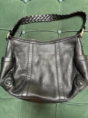Cole Haan Black Pebbled Leather Shoulder Bag Braided Strap